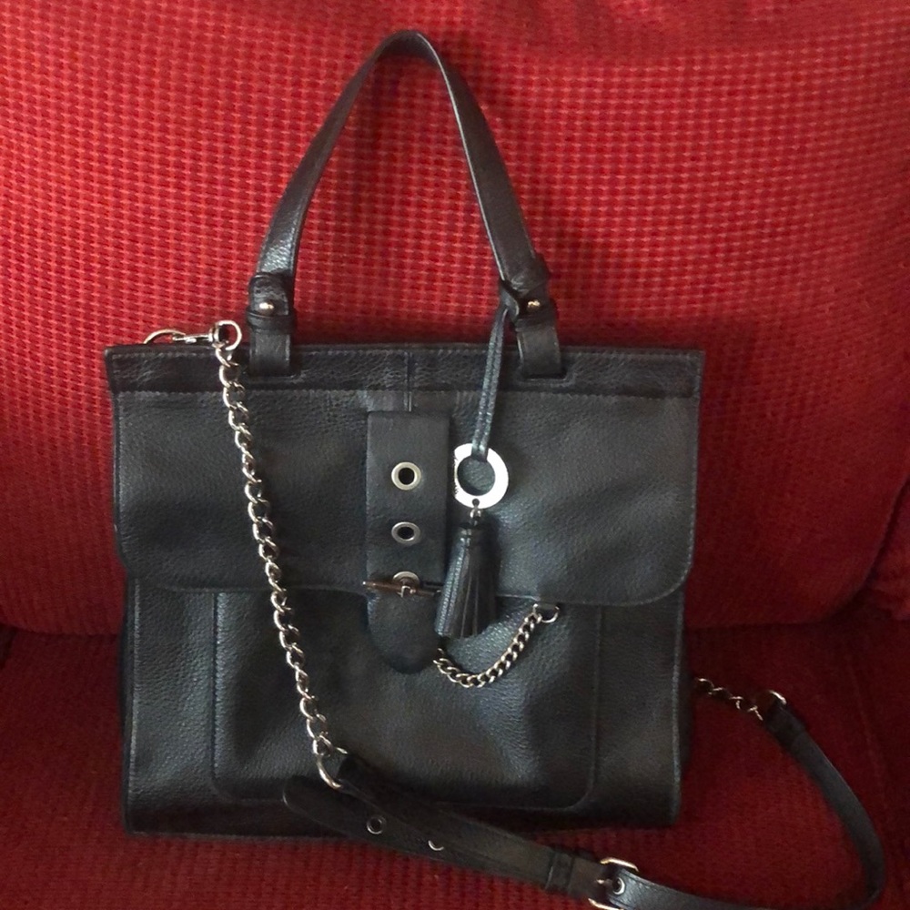 Badgley Mischka black leather chain shoulder bag